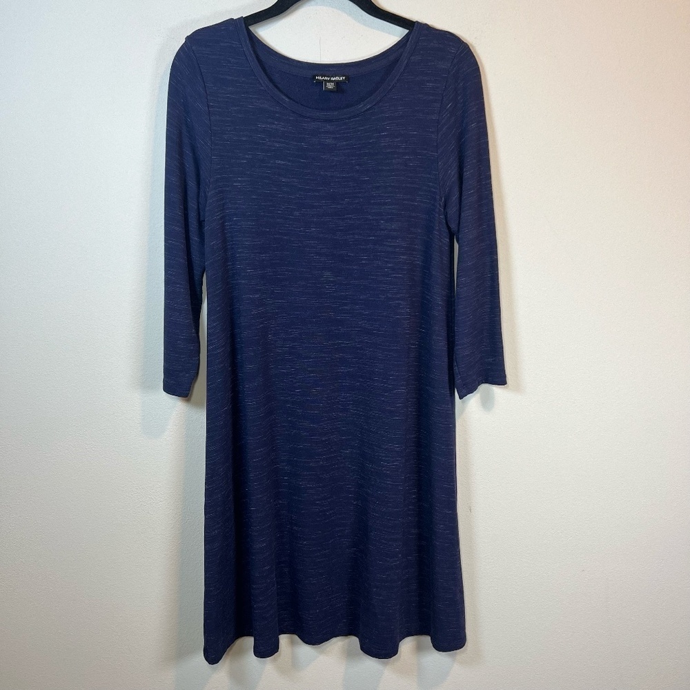 Hilary Radley 3/4 Sleeve French Terry Dress Navy Blue Space Dye Stretchy  Medium